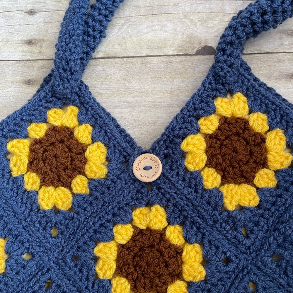 Sunflower Granny Square Lined Crochet Hand Crafted Bag - Picture 6 of 10